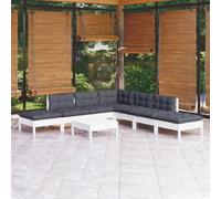 Ensemble de salon de jardin en bois avec coussins - Blanc - En pin massif - Robuste et stable - Idéal pour se détendre et parler en famille - Jusqu'à 110 kg par siège.
