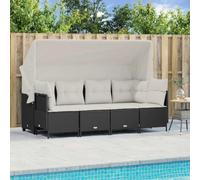Ensemble de salon de jardin en rotin noir PE 5 pièces, canapé à baldaquin extensible et coussins housse de lavage amovible, repose-pieds universel pour terrasse et patio