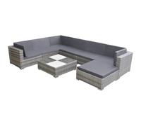 Ensemble de salon de jardin en rotin PE, gris, mobilier de jardin modulaire avec 3 canapés d'angle, 3 canapés centraux, pouf et table basse, 16 coussins