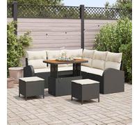 Ensemble de Salon de Jardin Modulaire 8 Pièces avec Coussins, Canapé d'Angle, Table et Poufs en Polyrotin Noir Crème pour Terrasse, Piscine, Confortable et Design Moderne avec Rangement Intégré