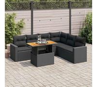 Ensemble de salon de jardin modulaire en rotin noir PE, avec plateau de table réglable et compartiment de rangement, sac imperméable, coussin de canapé avec housse amovible lavable