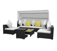 Ensemble de salon de jardin modulaire en rotin PE, baldaquin noir, canapé d'angle avec coussins, table basse avec plateau en verre, meubles de terrasse