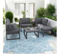 Ensemble de salon de jardin Salon de Jardin Bas, canapés d'angle, table et fauteuil avec coussins d'assise et de dossier - gris