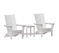 Ensemble De Salon De Jardin Vidaxl 3 Pièces Blanc Hdpe, Chaise Adirondack Pliable Vidaxl Blanche 74.5x80.5x90 Cm Hdpe, Table D'appoint Adirondack Vidaxl Blanche 38x38x45 Cm Hdpe
