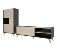 Ensemble de salon en bois mélaminé avec meuble bas TV + buffet coloris chêne naturel, graphite Beige G