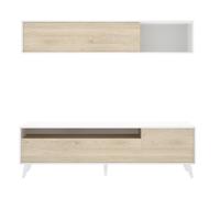 Ensemble de salon en bois mélaminé avec meuble bas TV + étagère haute coloris chêne naturel, blanc