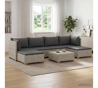vidaXL 7 pc Ensemble de Salon en Rotin avec Coussins GENDT Naturel, Salon, Jardin et terrasse, Ensemble en rotin, mobilier extérieur, sièges modulables, Coussins Confortables, Design Chic
