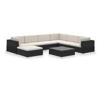vidaXL Salon de jardin 8 pcs avec coussins Résine tressée Noir