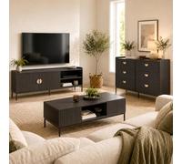 Ensemble de Salon HWC-O39, Meuble TV, Commode, Table Basse, MDF, Aspect Bois Noir