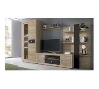 Ensemble de salon meuble TV +1 étagère murale + armoire avec éclairage LED + bibliothèque coloris chêne cambrian, chocolat