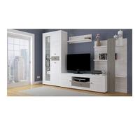 Ensemble de salon meuble TV +1 étagère murale + armoire avec LED + bibliothèque coloris pin andersen, pin gris