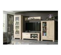 Ensemble de salon meuble TV + 1 etagere murale + armoire avec LED + buffet coloris chene cambrian, graphite -PEGANE- Bois
