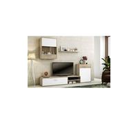 Ensemble de salon meuble TV + 1 etagere murale + meuble haut + meuble bas coloris chene cambrian, blanc -PEGANE- Blanc