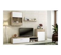 Ensemble de salon meuble TV + 1 etagere murale + meuble haut + meuble bas coloris chene cambrian, blanc -PEGANE- Blanc