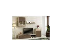 Ensemble de salon meuble TV + 1 etagere murale + meuble haut + meuble bas coloris chene cambrian, chocolat --