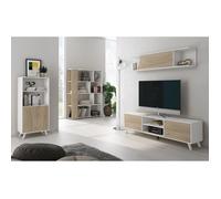 Ensemble de Salon Meuble TV + 1 étagère Murale + Vitrine + bibliothèque Coloris chêne Cambrian/Blanc