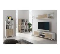 Ensemble de salon meuble TV + 1 etagere murale + Vitrine + bibliotheque coloris chene cambrian/ blanc - PEGANE - Blanc G