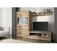 Ensemble de salon meuble TV + 1 etagere murale + vitrine haute coloris chene chene vieilli - -