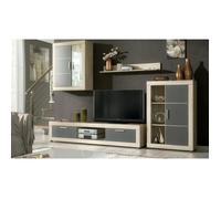 Ensemble de salon meuble TV + 1 étagère murale + vitrine murale avec LED + Buffet coloris chêne cambrian, graphite