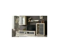Ensemble de salon meuble TV + 1 etagere murale + vitrine murale avec LED + Buffet coloris chene cambrian, graphite --
