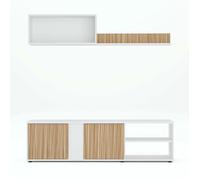 Ensemble de salon (meuble TV, 1 meubles haut, étagère murale) Meuble séjour coloris Blanc/chêne