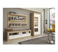 Ensemble de salon, meuble TV + 3 etageres murales + vitrine coloris Chene cambrian/Blanc -PEGANE- Blanc