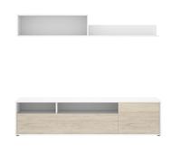 Ensemble de salon meuble TV avec 2 portes + étagère en bois mélaminé - Longueur 180 x Profondeur 35 x Hauteur 44/28 cm