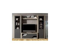 Ensemble de salon, meuble TV + etagere murale + vitrine coloris chene cambrian, graphite --