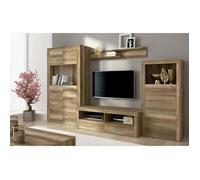 Ensemble de salon meuble TV + étagère murale + vitrine haute + buffet coloris chêne chêne vieilli