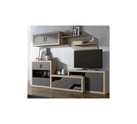 Ensemble de salon, meuble TV, meuble haut + set de 2 etageres + buffet + meuble bas coloris chene cambrian, graphite --