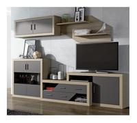 Ensemble de salon, meuble TV, meuble haut + set de 2 étagères + buffet + meuble bas coloris chêne cambrian, graphite