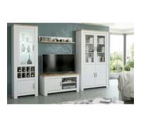 Ensemble de salon meuble TV, vitrine avec LED, buffet, etagere murale coloris chene, pin andersen -PEGANE- Bois