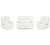 Ensemble de Salon Moderne en Cuir PU avec Canapés 2 Places et 2 Fauteuils Inclinable Manuellement Blanc Bergen
