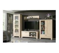 Ensemble de salon - PEGANE - Meuble TV + étagère murale + armoire LED + buffet - Chêne cambrian, graphite