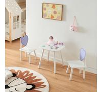 Ensemble de salon pour enfants 'Siljan' table + 2 chaises avec design de coeur pin+MDF blanc/lilas