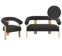 Ensemble de Salon Rétro Canapé 2 Places et Fauteuil Pieds en Bois Marron Clair R