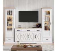 Ensemble de salon, Vitrines LED 50x35x178 cm, Buffet de salle à manger 160x37x75 cm, Buffet bas blanc avec décoration