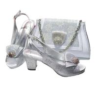 Ensemble de sandales de mariage à bout ouvert pour femme avec pochette assortie, Argenté., 43 EU