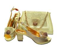Ensemble de sandales de mariage à bout ouvert pour femme avec pochette assortie, doré, 40 EU