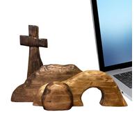 Ensemble De Scène De Résurrection De Pâques, Tombeau Vide Nativité De Pâques Décor De Scène De La Nativité De Jésus, Statue De Croix Chrétienne En Bois Pour Décorations D'intérieur De Maison De Pâques