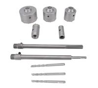 Ensemble de scies-cloches en alliage de carbure pour béton, brique et maçonnerie en pierre, kit d'ouverture de trou de 5 pièces avec 3 embouts et 2 bielles à tige ronde pour