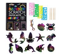 Ensemble de Scratch Art Animaux Marins pour,Grand Carnet à Gratter avec Feuilles à Gratter Représentant Des Animaux Marins,Stylets en Bois et Modèles,Activité Créative DIY pour Fêtes et Cadeaux