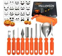 Ensemble de sculpture de citrouilles d'Halloween, 31 pièces avec gabarits et petit sac à outils - Outil de sculpture de citrouilles, couteau de sculpture de citrouilles en acier inoxydable, outils de