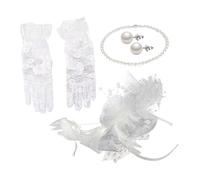 Ensemble de Séance Photo de Luxe avec Chapeau en Filet Collier Boucles D'oreilles en Dentelle pour Femmes Fête de Thé Nuptiale