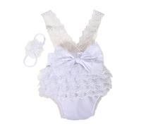 Ensemble de séance photo pour bébé fille avec body en dentelle et bandeau en polyester doux Tenue sûre Grand nœud bébé fille Ensemble de photographie avec nœud