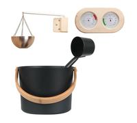 Ensemble de seaux de sauna - Accessoires de sauna de 16,7 pouces | Infusion de sauną en aluminium - seau martelé avec manche en bois, louche, thermomètre et hygromètre, idéal pour les saunas luxueux