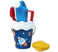 Lot de 6 seaux spatiaux, Jouets de Sable, Seau, passoire, Moule à Sable, Pelle, râteau, arroseur 16 cm, diamètre : 17 cm, à partir de 10 Mois
