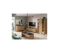 Ensemble de sejour coloris chene dore ( meuble TV + Buffet + Bibliotheque + Table basse) --