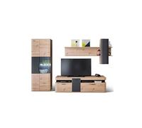 Ensemble de sejour de 3 elements coloris chene massif et graphite --