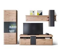 Ensemble de sejour de 3 elements coloris chene massif et graphite -PEGANE- G